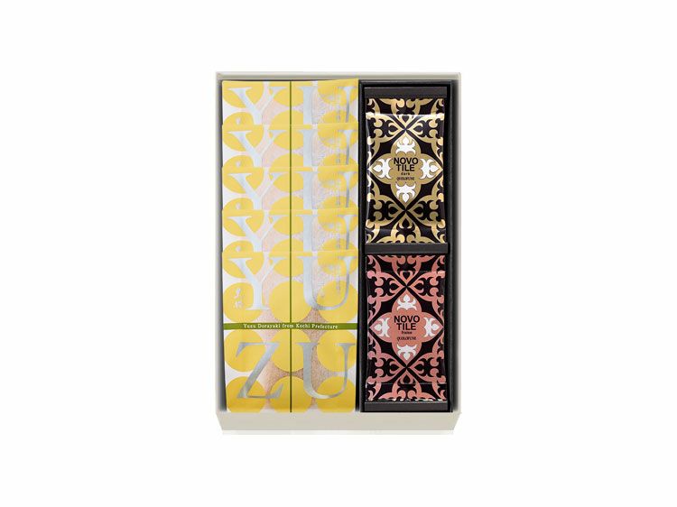 柚子どらやき(5個)・ノボタイル(ダーク・フレイズ)12枚の詰め合わせ