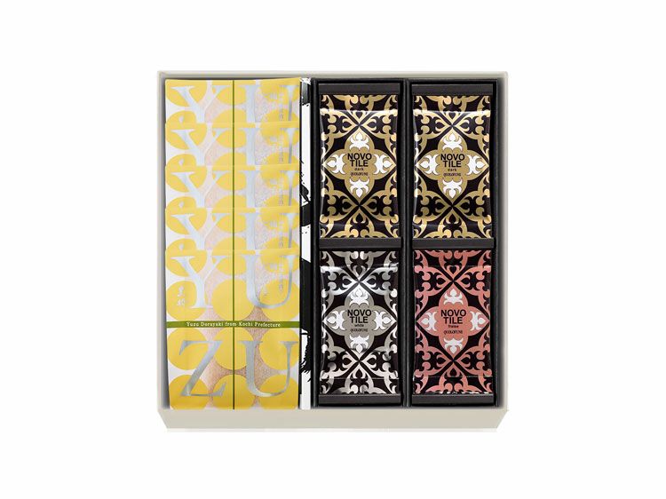 柚子どらやき(5個)・ノボタイル(ダーク・ホワイト)12枚・ノボタイル(フレイズ)12枚の詰め合わせ